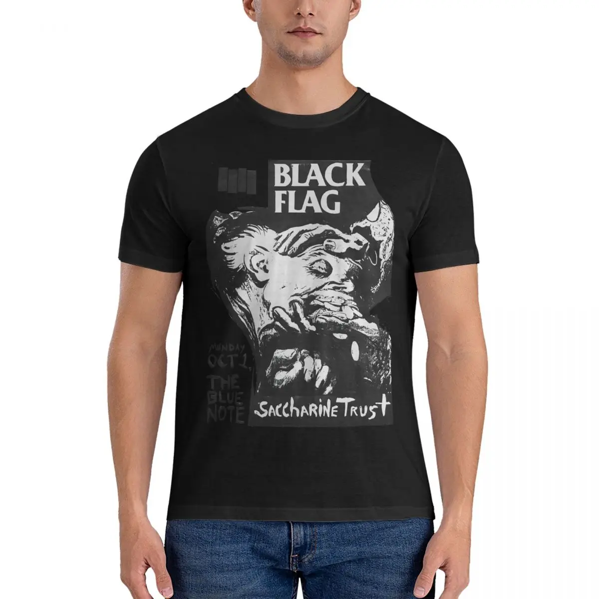 Amazing Show Flyer T-Shirt for Men Crewneck Cotton T Shirt Black Flag Short Sleeve Tees Summer Tops