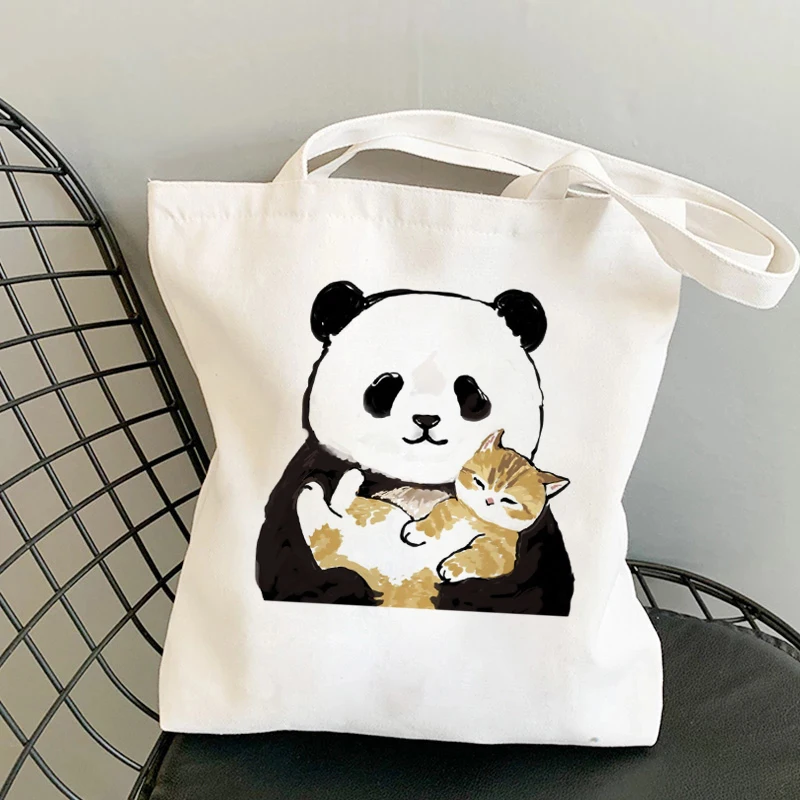 Bolso de mano con estampado de gatos Kawaii para mujer, bolsa de mano con estampado de dibujos animados Harajuku, de gran capacidad, plegable, para reutilizar, nuevo