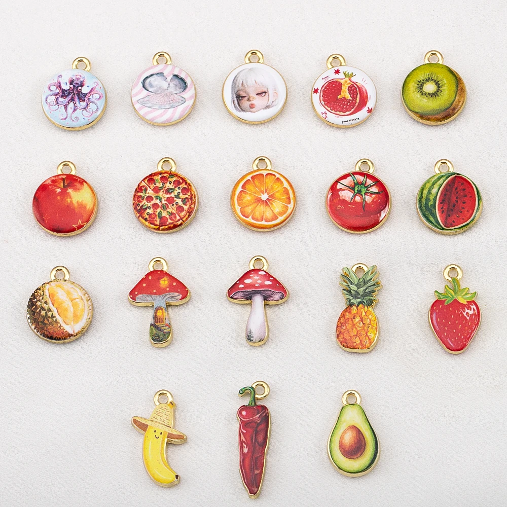 2pcs 5pcs Cartoon Fruit Illustration Durian Banana Peppe Mushroom Pizza Octopus Pendant DIY Necklace Accessories Jewelry Making