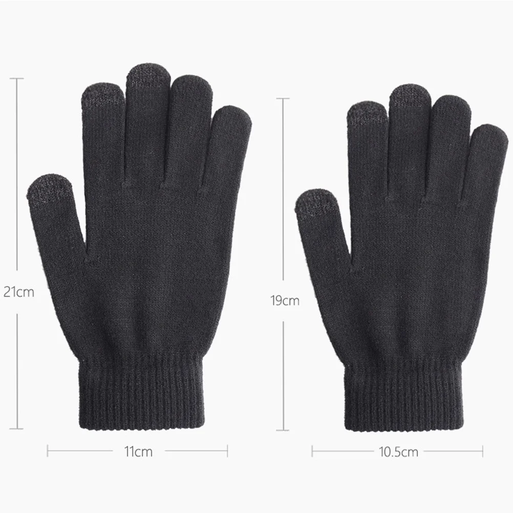 2Pairs Thicken Knitted Gloves Touch Screen Warm Anti-Slip for Winter Outdoor Use Grey Black Gloves for Screen Touch