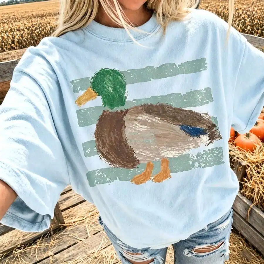 Women's Vintage Graphic Tee Vintage Oil Painting Mallard Duck Print Aesthetic Countryside Short Sleeve Casual Top For Summer Vacation Outdoors Lover Gift For Her