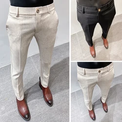 Erkekler takım elbise pantolon resmi pantolon streç ince Pantalone Hombre Calça Masculina düz renk rahat elbise pantolon moda erkek giyim