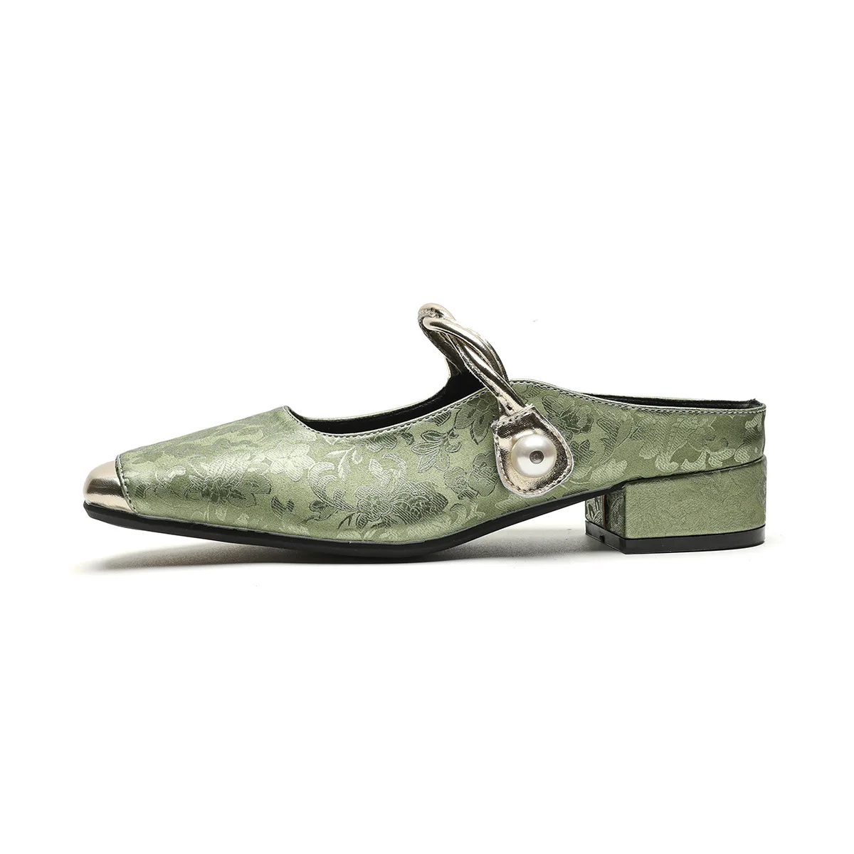 Gorasion Mid-heel Pumps Women Pointed Toe Square Heel Slingbacks Pumps Chinese Slip-on Slippers Summer Women's Shoes Handmade