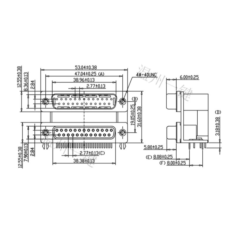 DB25P 90° DR9 VGA Dbhead Double Layer 25 Male To Female Spacing 15.88 /19.05 Double Row Male/Female Lug