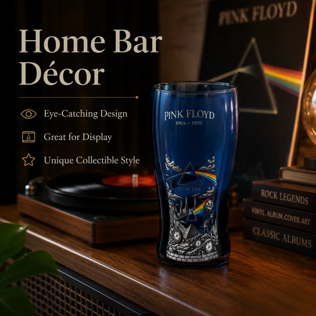 Pink Floyd Blue Tinted Whiskey Glass Sticker Craft Rock Band Theme Tumbler Creative Cocktail Cup Home Bar Decor Gift for Fans