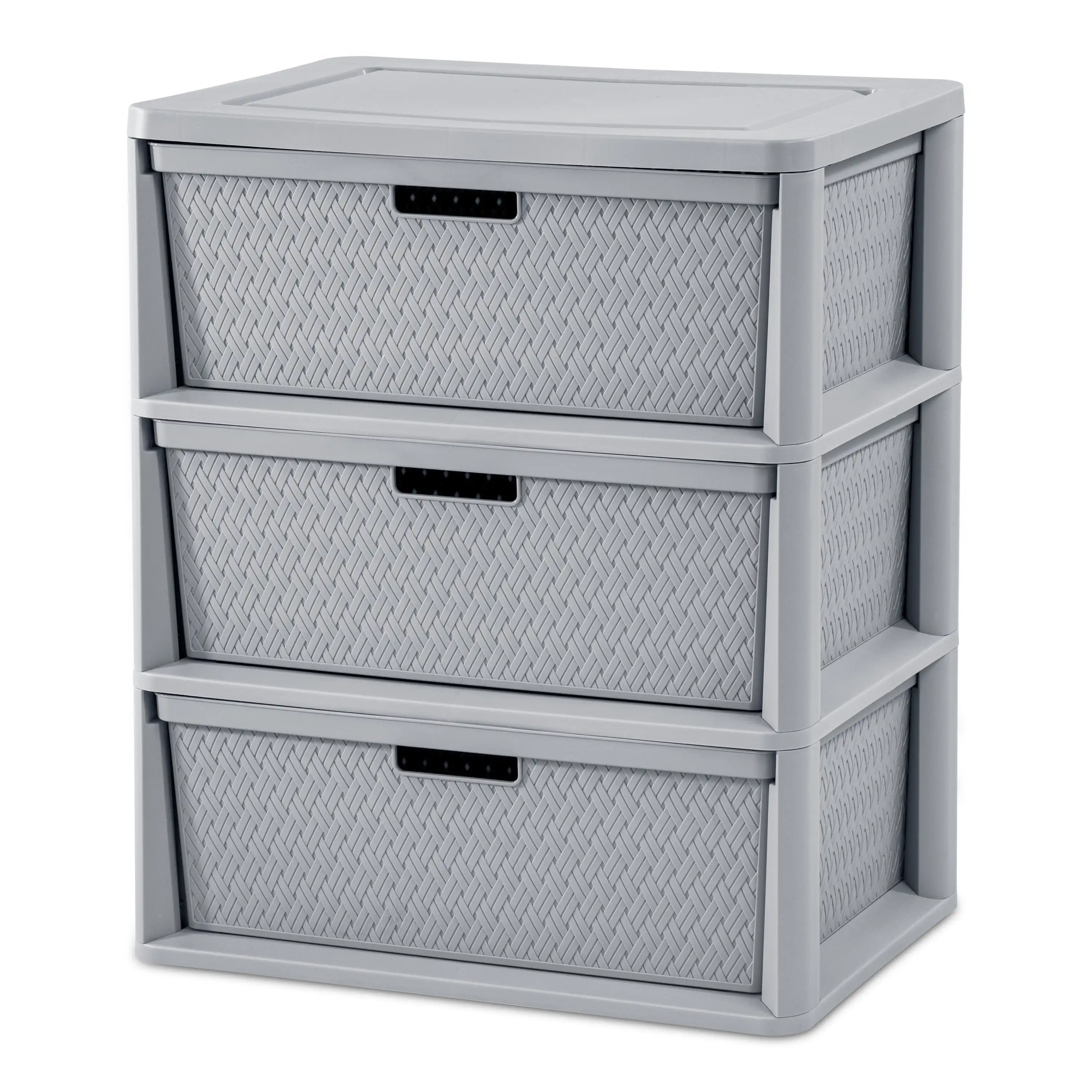 

Wide 3 Drawer Cross-Weave Tower Cement