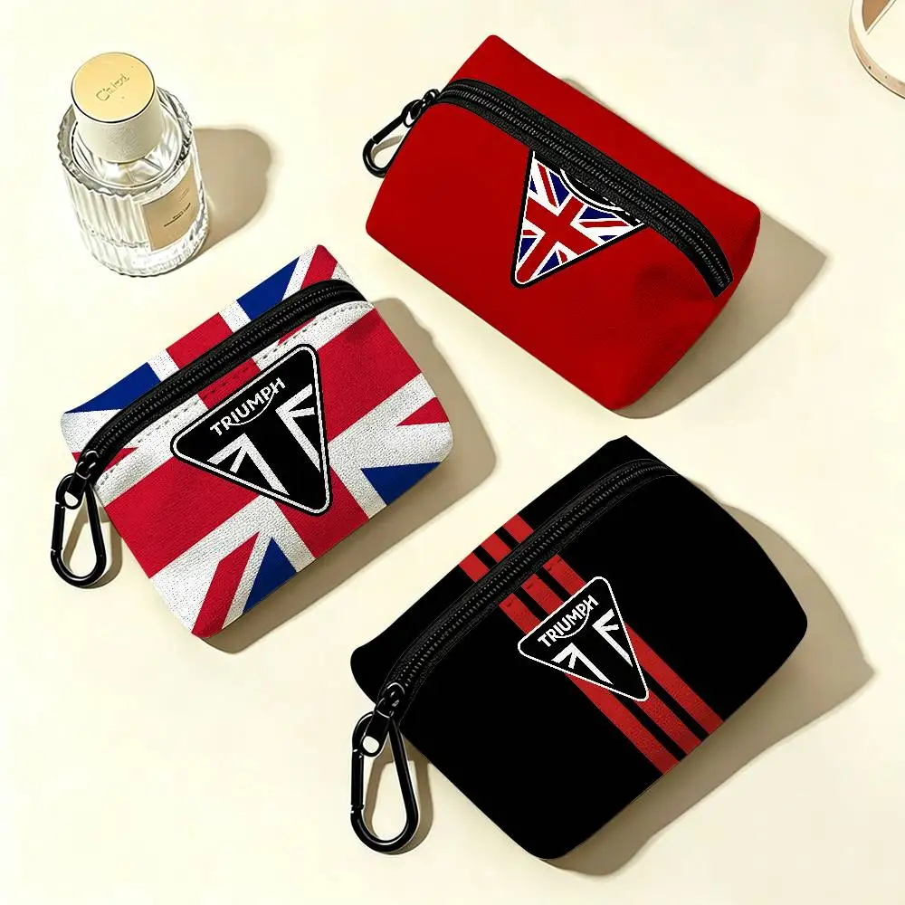 T-Triumphs Logo Lightweight Oxford Fabric Coin Purse Carabiner Hook Design Mini Card Key Organizer Bag