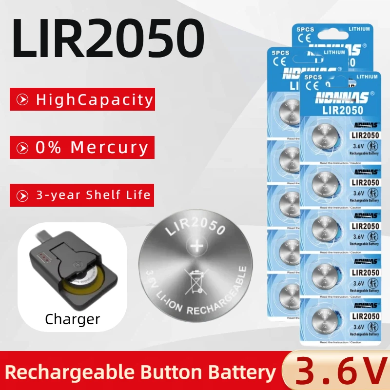 LIR2050 3.6V Rechargeable Lithium Button Battery Replace CR2050 for Clocks Computer Motherboards Toys & Electronics