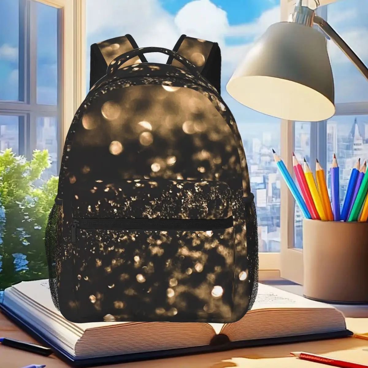

Golden Glitter Backpack Student Boys Girls BookBag Kids School Bag Laptop Shoulder Bags for Men Women