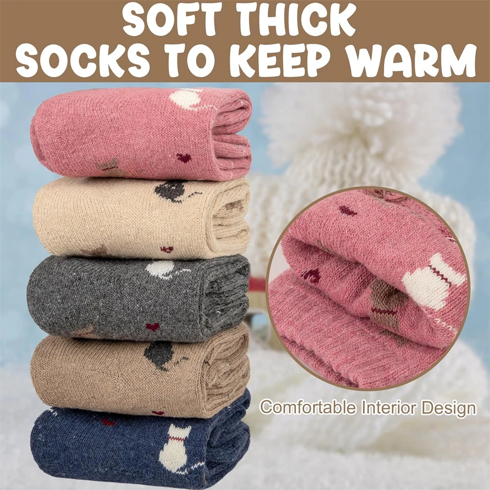 5 Pairs Velice Wool Socks for Women Merino Wool Boot Hiking Thick Thermal Warm Socks Winter Crew Cushion Cozy Work Socks