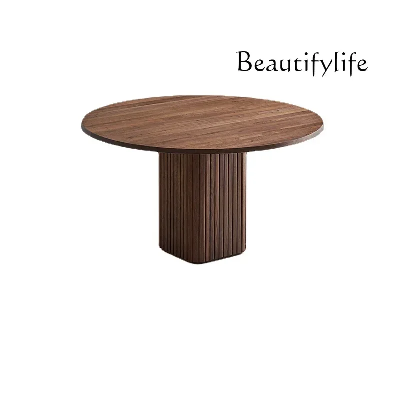 

FF North American Black Walnut Solid Wood round Dining Table and Chair Italian Minimalist Dining Table