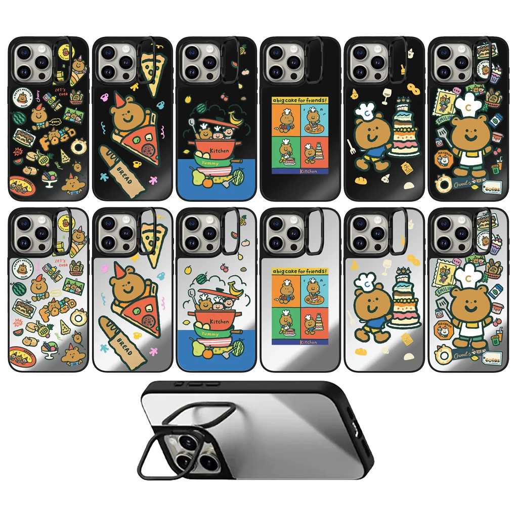 

Cartoon Kitchen Lens Stand Imprinted Letters Protective Mirror MagSafe Case for IPhone 14 15 16 Pro Max Cover Shell