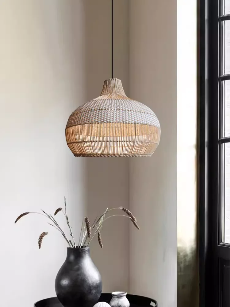 2026 Japanese Wabi Sabi Style Pendant Light Woven Cover Hanging Chandelire Lamp For Bedroom Dining Room Living Room
