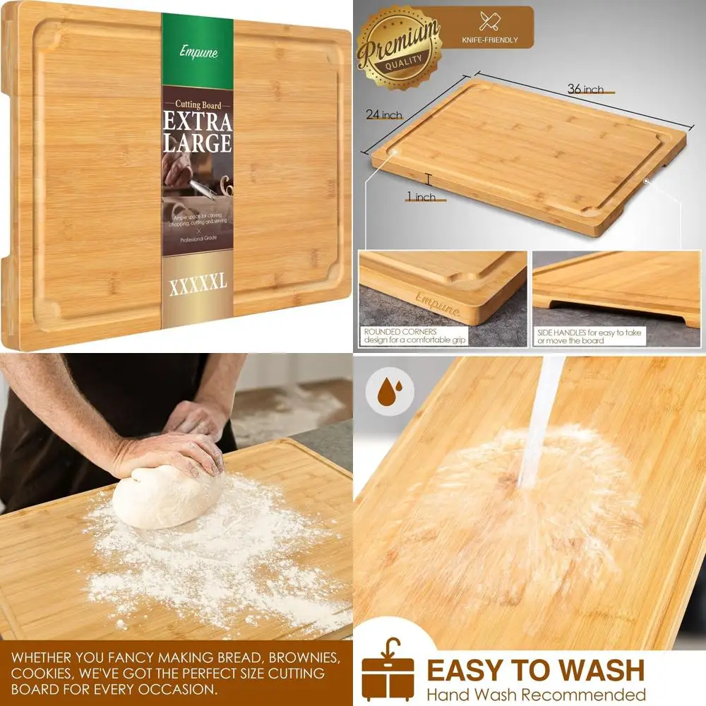 

Extra Large Bamboo Cutting Board with Juice Groove and Handles for Kitchen Chopping, Meat, Cheese, Heavy-Duty Serving Tray, 5XL