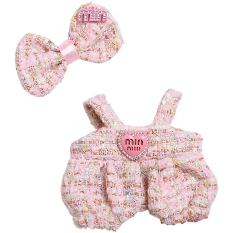 

15cm-17cm Doll Clothes Suitable for labubu 17cm 15cm Dolls Accessories Sitting No Doll Only Clothes 1bow+1jumpsuit Pink Set No D