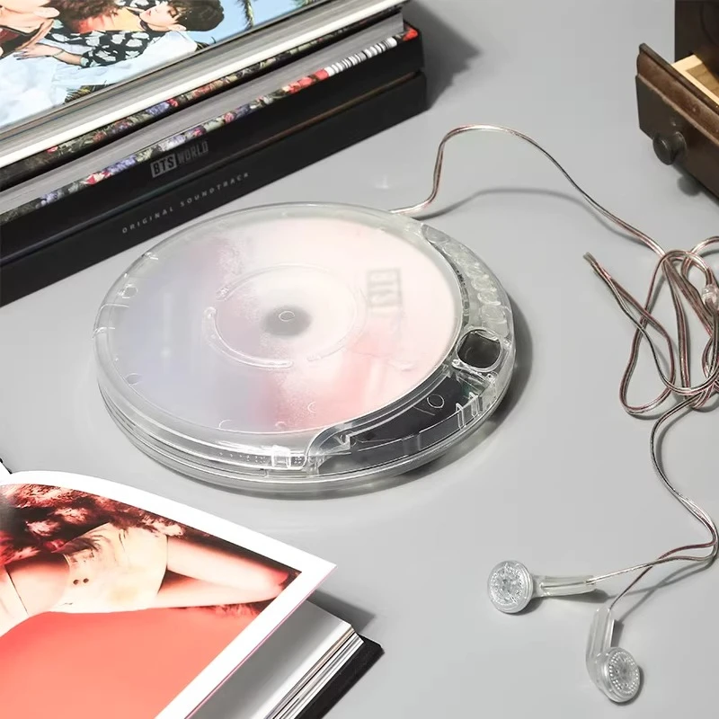 Full Transparent CD Walkman - Portable Retro Player with USB & Headphones, Gift Box Set