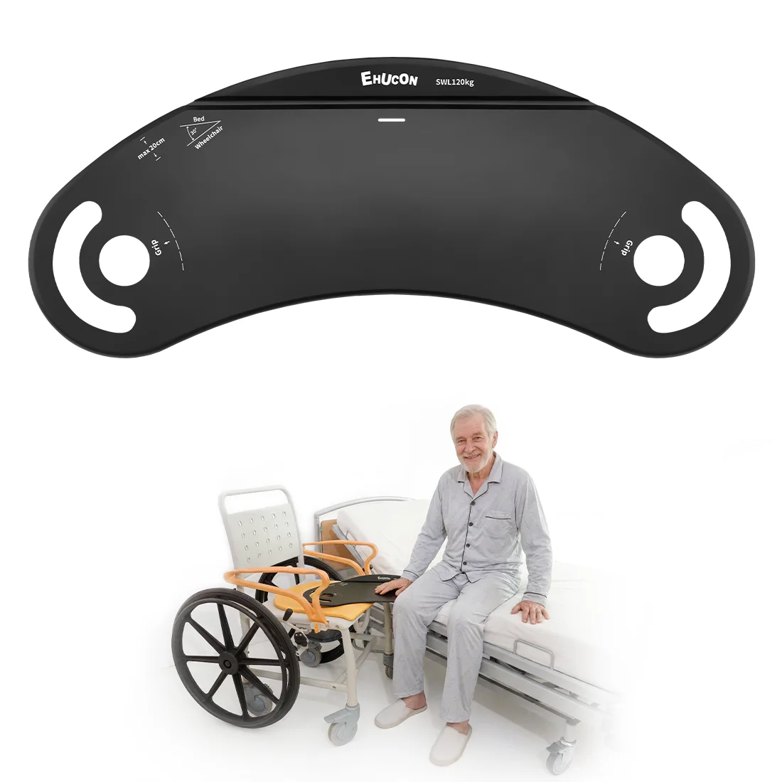 Ehucon Slim Slide Transfer Board with Non-Slip Pads & Ergonomic Handles, 265lbs Capacity Transfer Board for Bed, Wheelchair
