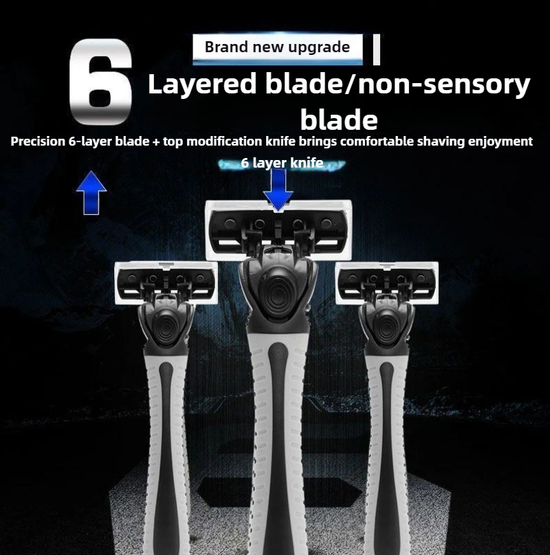ستة طبقة شفرة حلاقة الحلاقة دليل الفولاذ المقاوم للصدأ اللحية سكين الرجال خمر الحلاقة ماكينة حلاقة حامل مجموعة من شفرات السكين