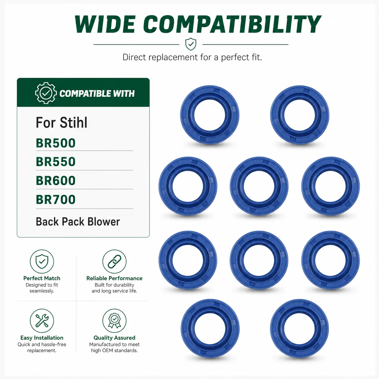 10Pcs Crankshaft Oil Seal Set For Stihl BR500/550/600/700 Backpack Blower Garden Tool Parts Replaces OEM 96380031581 15x25x5