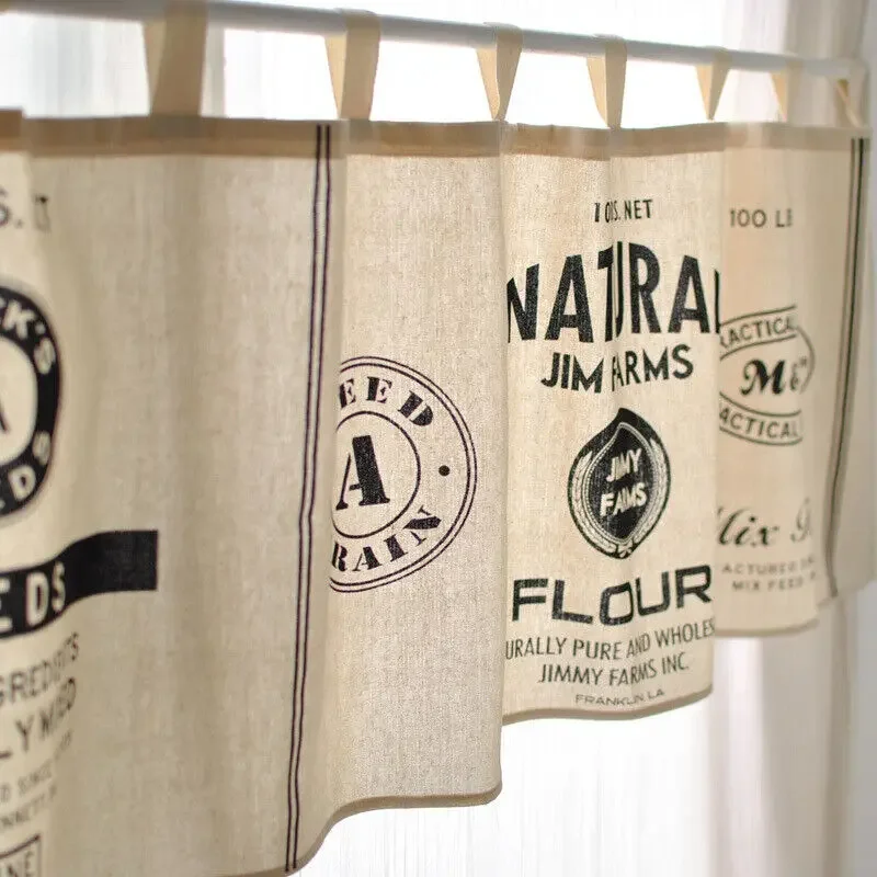 1PC Vintage English Words Cafe Restaurant Kitchen Half Curtain Door Short Curtain Home Decoration Kitchen Laundry Curtains