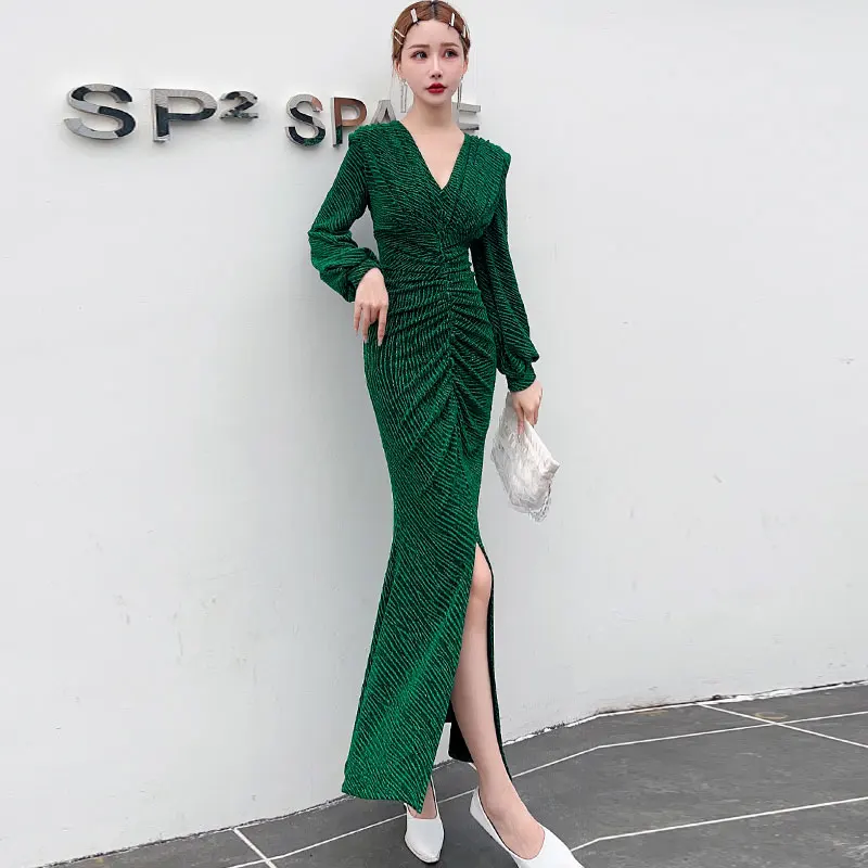 2024 Spring New Long Fishtail Dress Fashion Slim-Fit Female Temperament Slimming Sheath Waist-Tight Dresses Women's Clothes