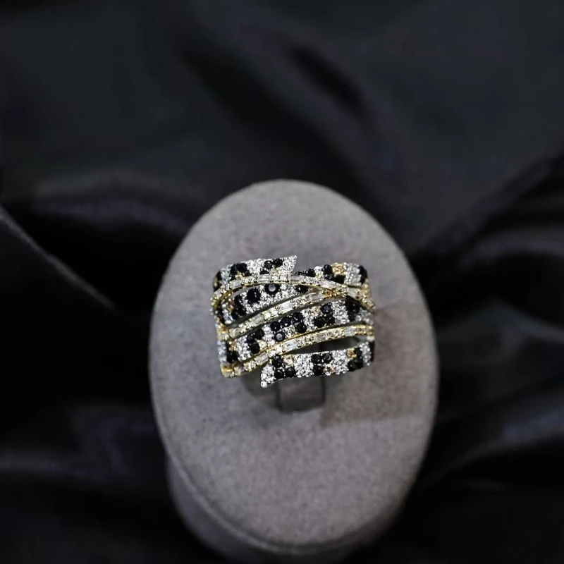Bellux Leopard Pattern Multi Layer Full Diamond Rings European and American Fashion Full Body S925 Silver Light Luxury Fine Ring