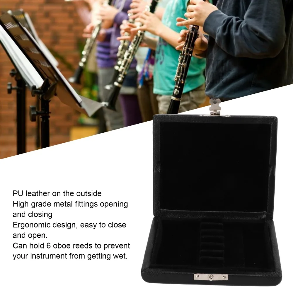 PU Leather+Wood Reed Storage Box 6 Slots Design Black Color Reed Case Holder Musical Instrument Accessory For Oboe Players