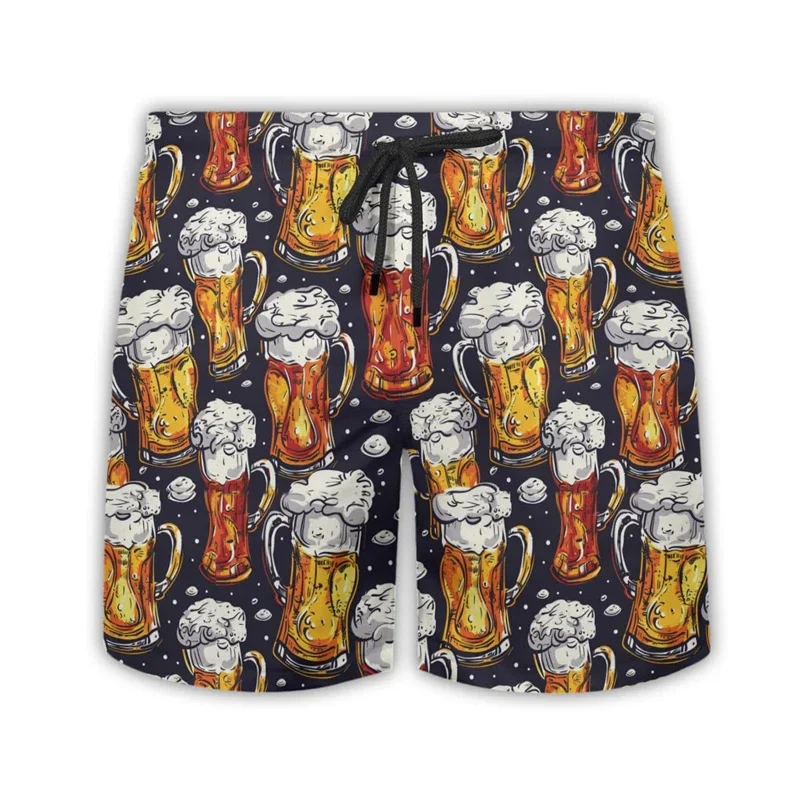 Men's Beer Graphic Shorts, 3D Printed Shorts, Casual Summer Streetwear, Holiday Parties, Holiday Swimwear
