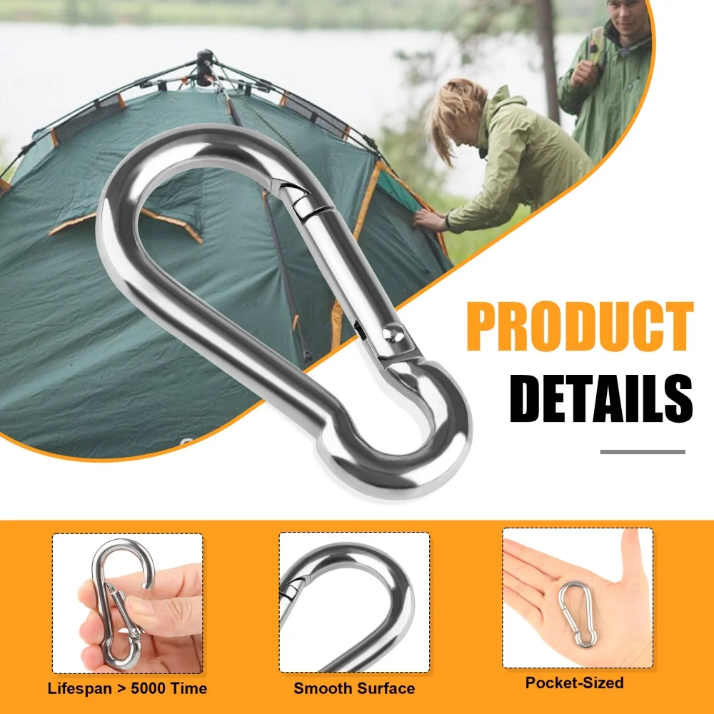 6Pcs/pack 304 Stainless Steel 40-60mm Multifunctional Spring Snap Carabiner Quick Link Lock Ring Hook Jewelry Accessories - view 4