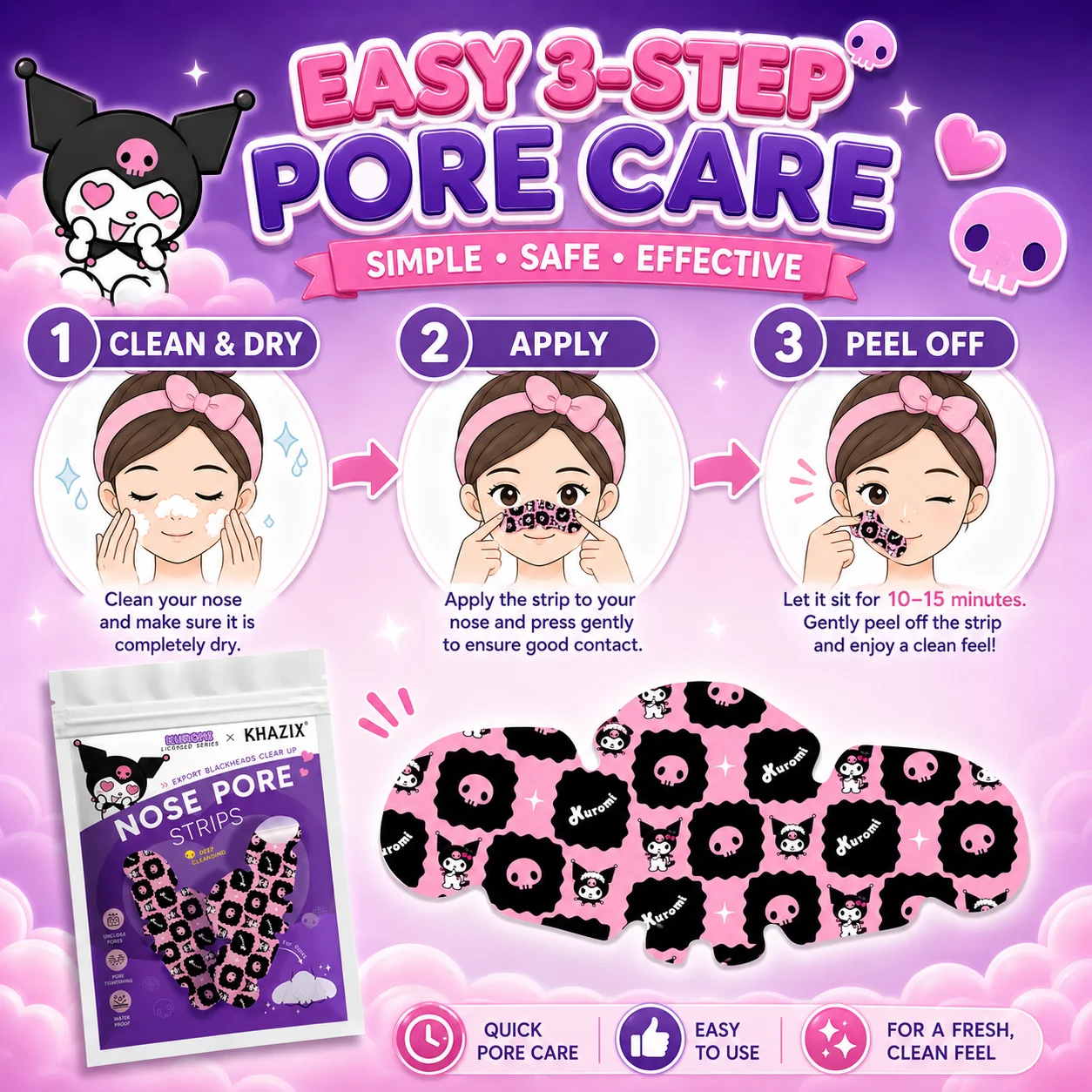 Nose Pore Cleansing Strips, Soft Fit Peel-Off Nose Patches for Daily Facial Skin Care