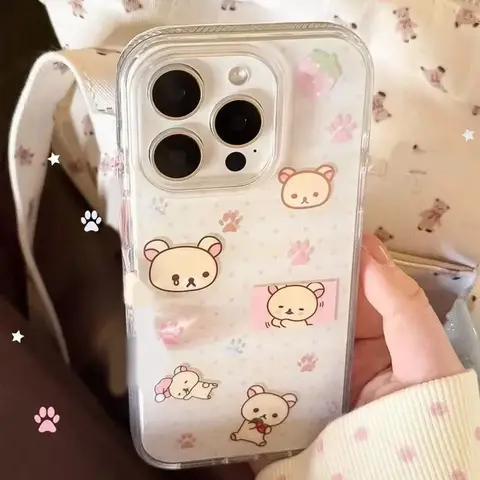 Kawaii Sweet Girl Cartoon Wave Point Easy Bear Custodia per telefono fortunato per iPhone 16 15 14 13 12 11 Pro XS Max 7 8 Plus MINI Y2K Cover