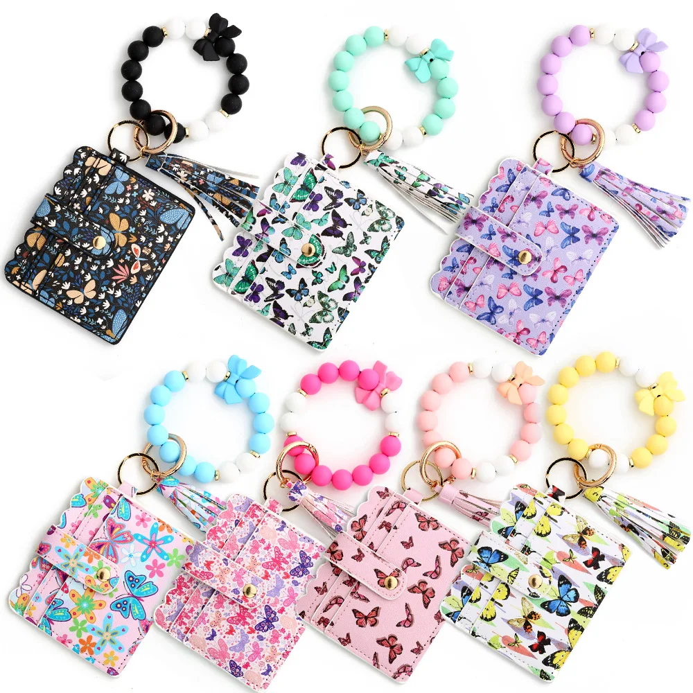 

European Fashion Keychain Card Holder for Women Classic Floral Butterfly ID Bus Worker Card Cover Case Aesthetic Card Holder