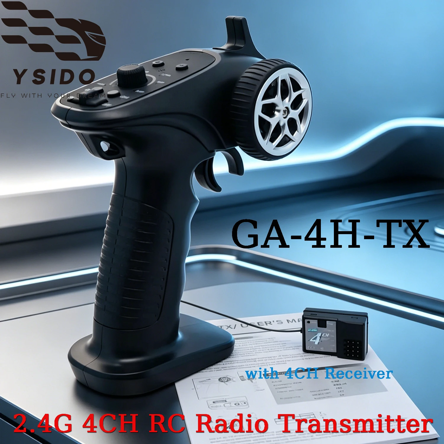 

YSIDO GA-4H-TX 2.4G 4CH RC Radio Transmitter Receiver with 4CH Receiver for 1/8 1/10 1/16 1/32 RC Model Crawler Car Boat Tanks