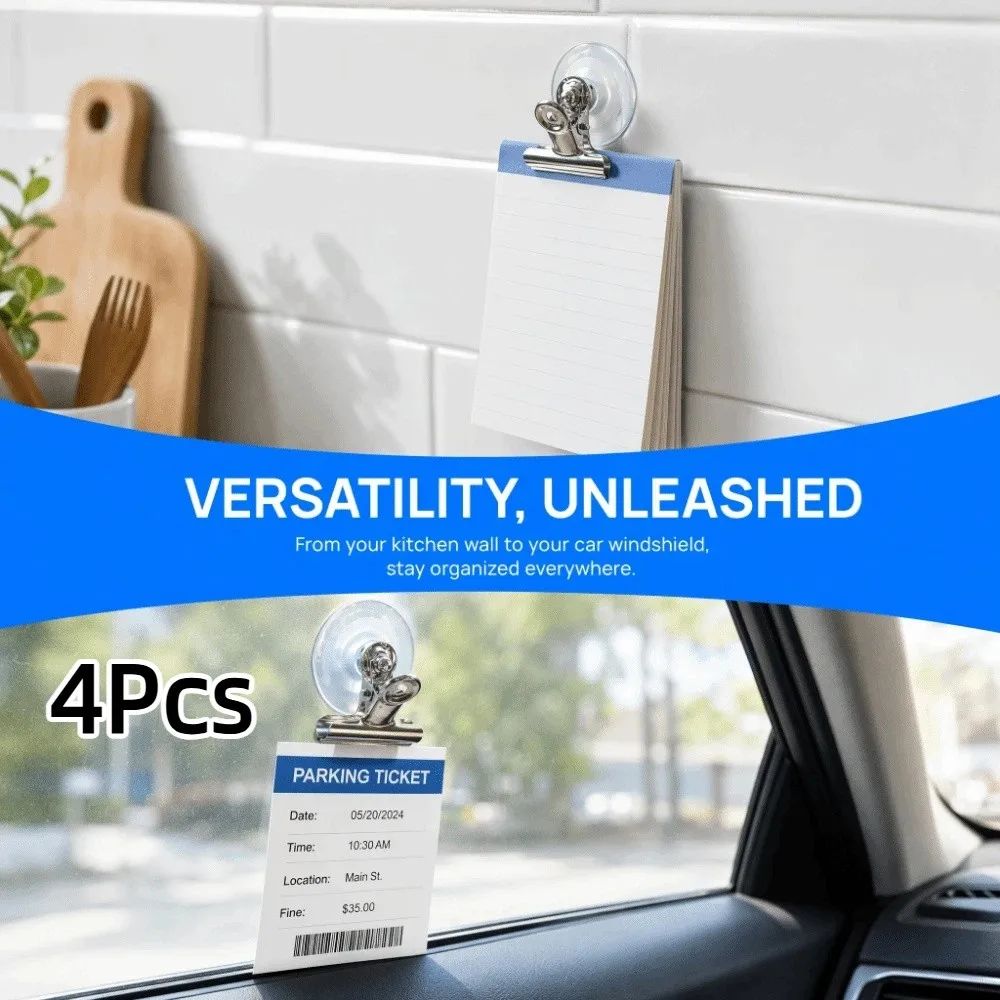 4Pcs Transparent Suction Cup Clip Detachable No Drilling Suction Cup Clamp Multi-function Reusable Recipe Holders Holder