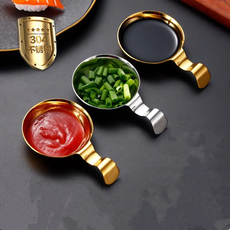 20pcs 304 Stainless Steel Korean Sauce Spoon Hangable Chopsticks Dipping Dish Seasoning Plate Sauce Plate Barbecue Tableware