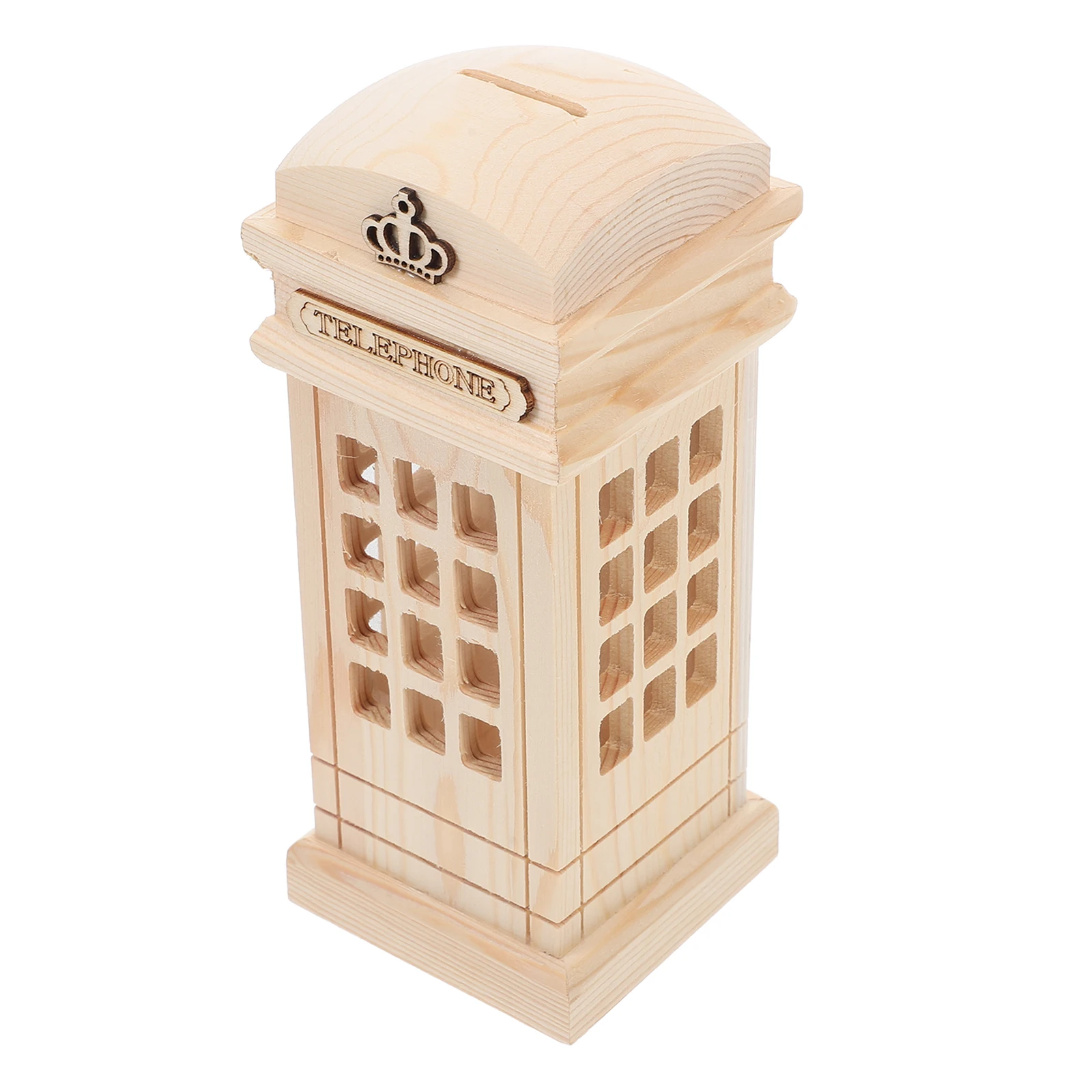 Currency Telephone Booth Money Bank Child Piggy Banks for Kids Wood Coin Storage Jar