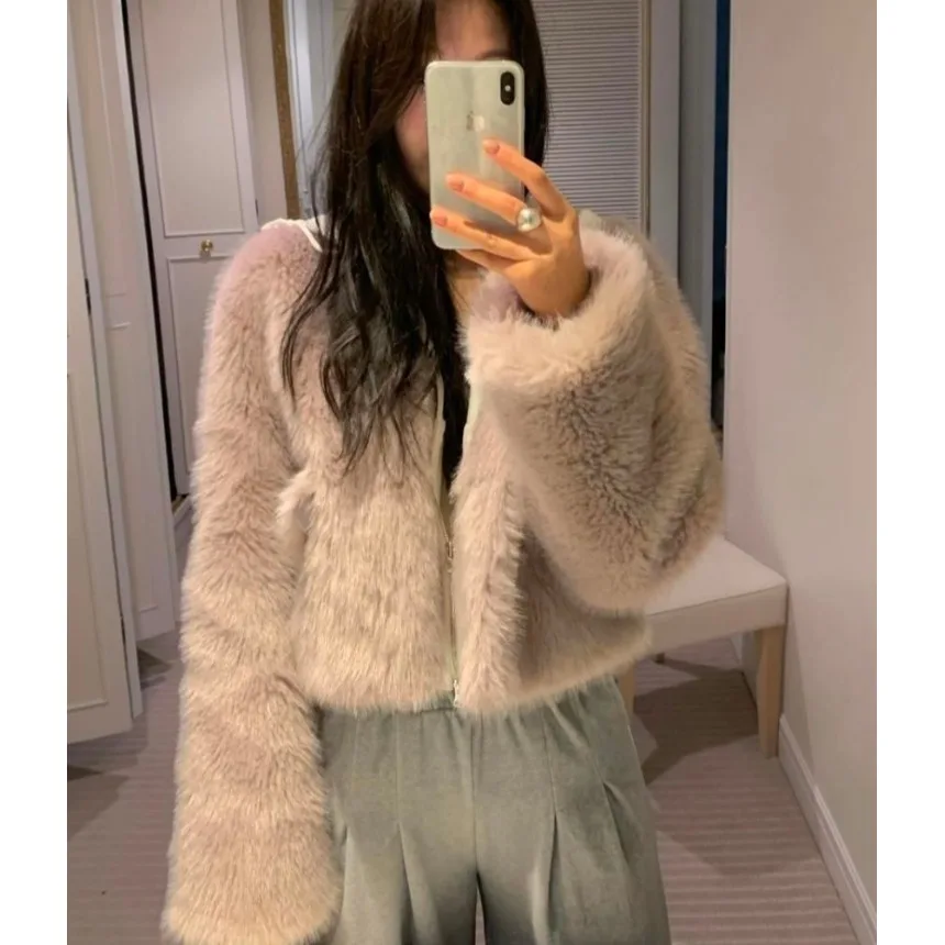 Manteau de fourrure ort pour femmes, automne-hiver 2021, INS Dongda Gate, chaud, Protection de l'environnement, fourrure en cuir, haut moelleux, pour les déplacements