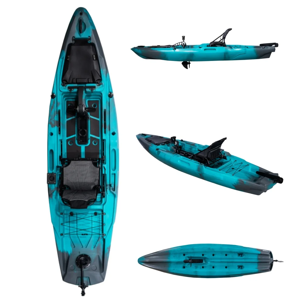 Фото Новый хит продаж: одноместный педальный каяк из HDPE (12 футов) для океанской гребли, жесткий пластиковый каяк LSF для водных видов спорта