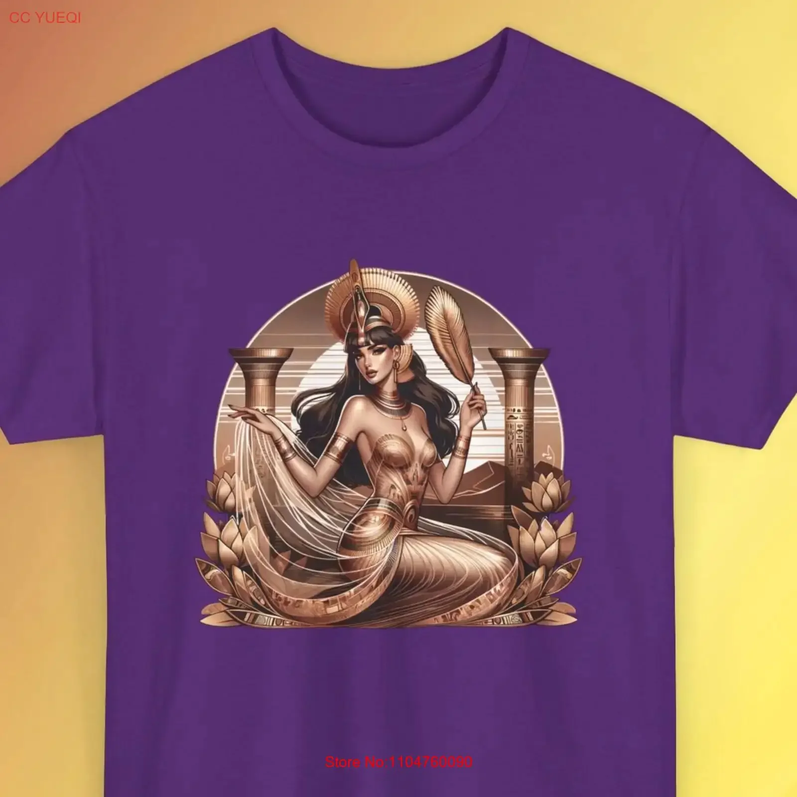T-shirt en coton avec belle déesse égyptienne Maat, mythologie de l'Egypte ancienne, mythologie de la vérité, vêtements bohèmes spirituels, art symbolique vintage