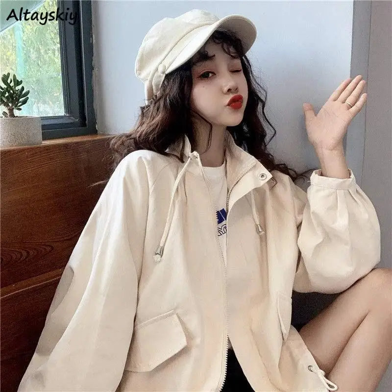 Jackets Women Lace-up Ulzzang Loose Autumn New Basic Pure Vintage Boyfriend Harajuku Young Simple Outerwear High Street Students