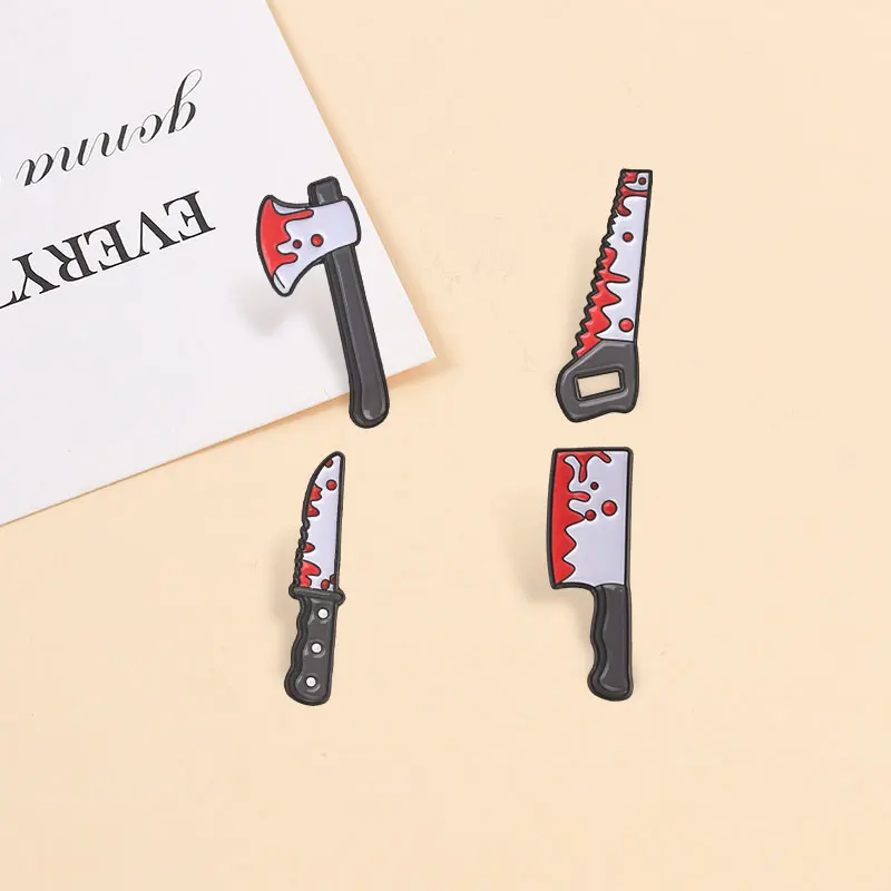Halloween Blood Knife Enamel Badge Horror Weapo Axe Saw Spooky Pins Accessories Lapel Backpack Decor Jewelry Gifts for Friends