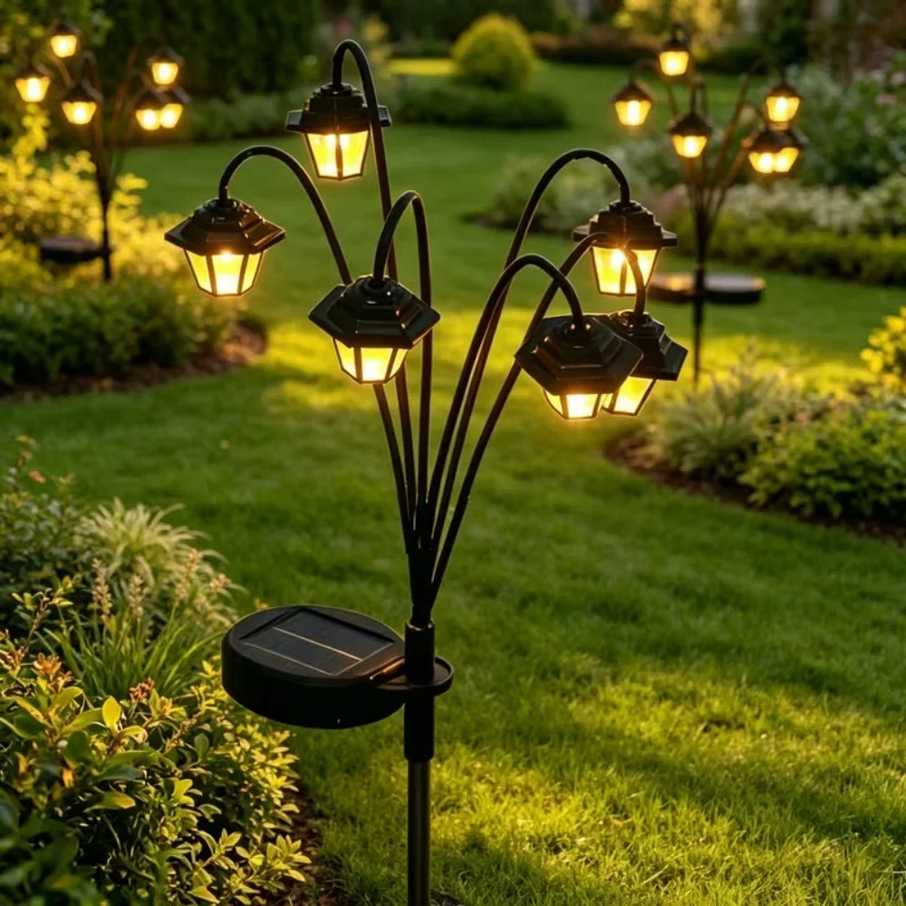 Solar Outdoor Lantern Light with 6 Warm LEDs Retro Garden Decor for Patio Yard Pathway Landscape Lighting