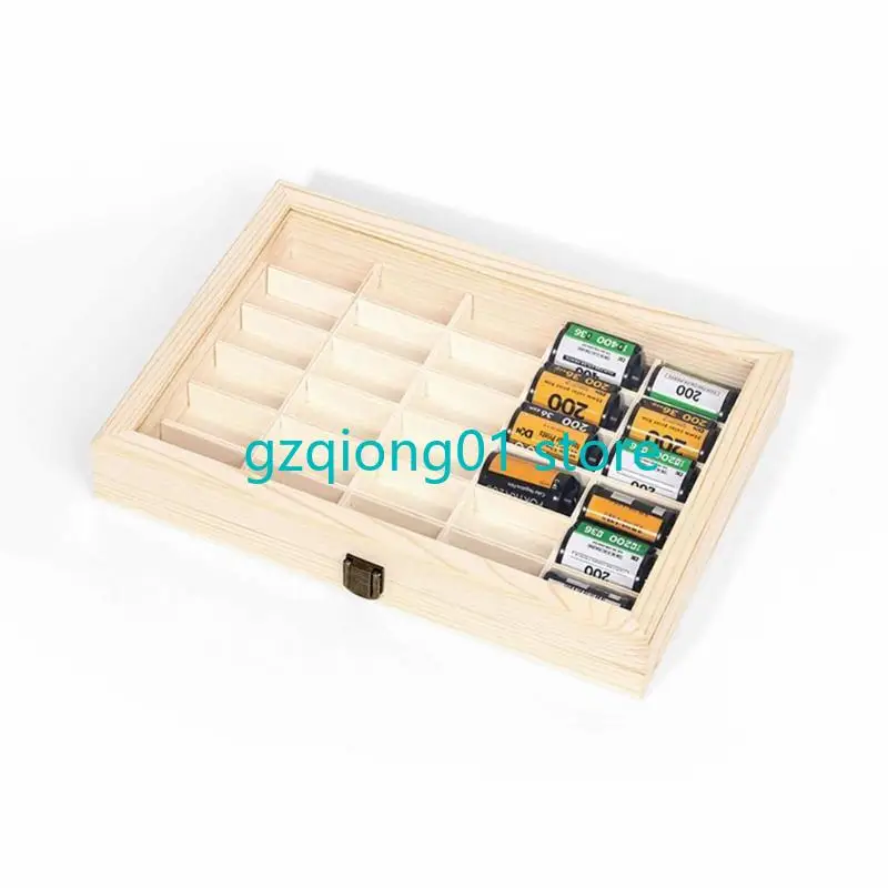 

K3NA Multipurpose Wooden Box for Film Roll Collection Dustproof Display Case for Photography Enthusiasts and Collectors