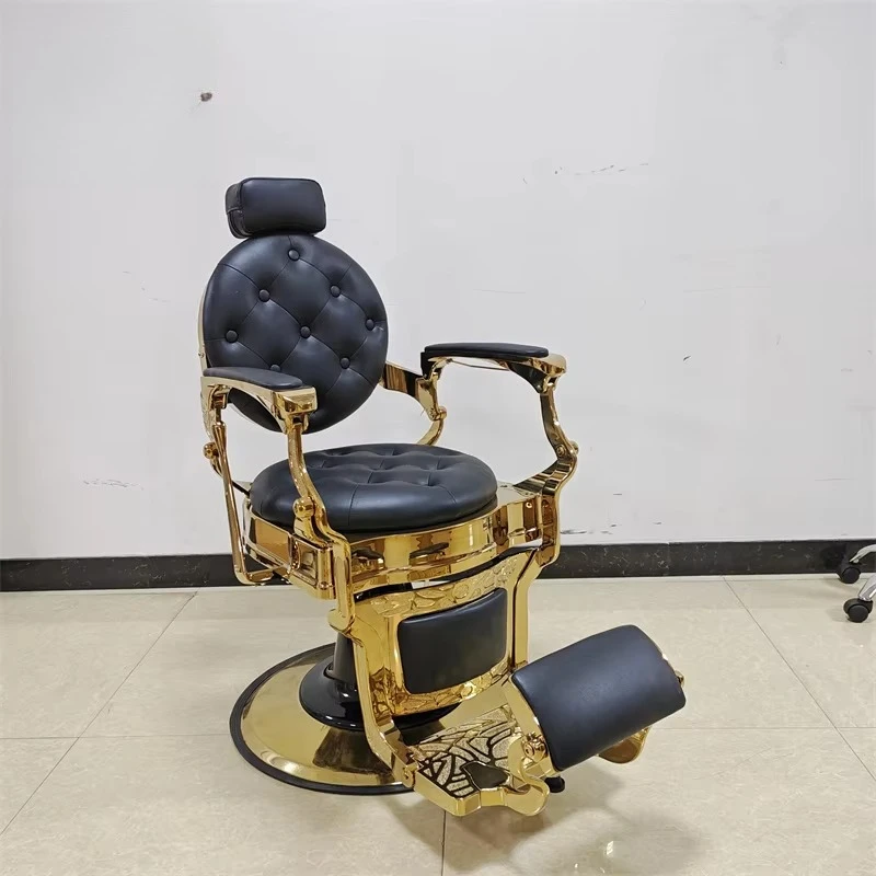 Retro antique black and gold hair chair hydraulic pump can be put down and can rotate hair chair