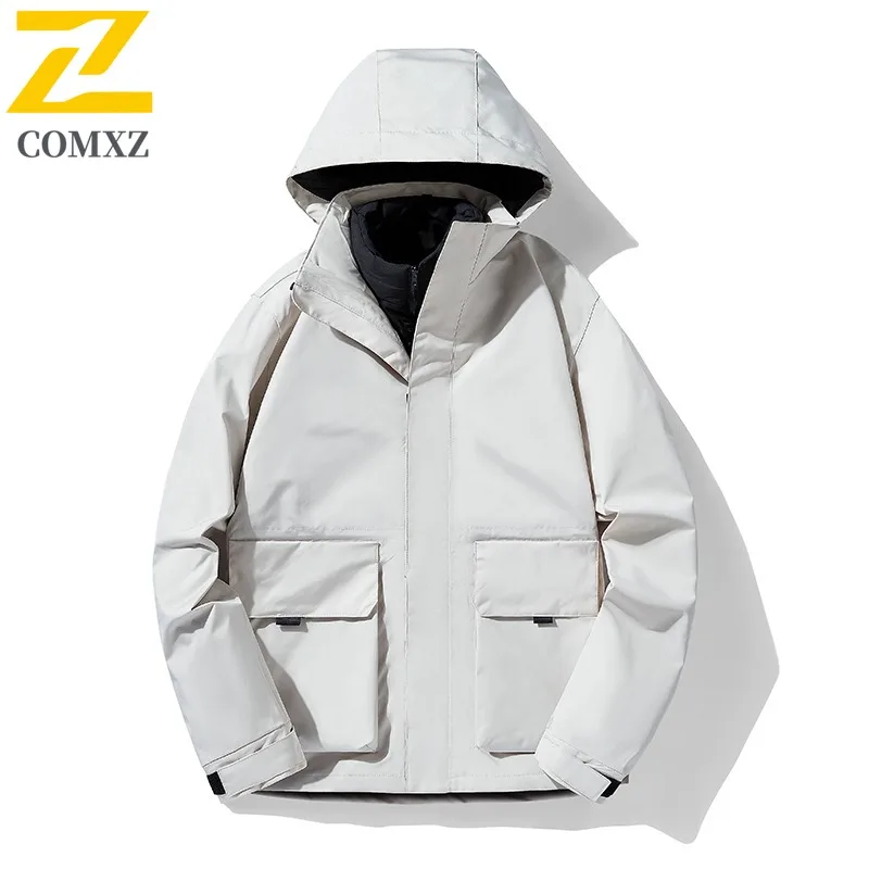 COMXZ Outdoor Skiing Mens Down Jacket Brand Luxury Hooded Thickened Warm Parka Casual Street Style Lightweight Winter Clothing
