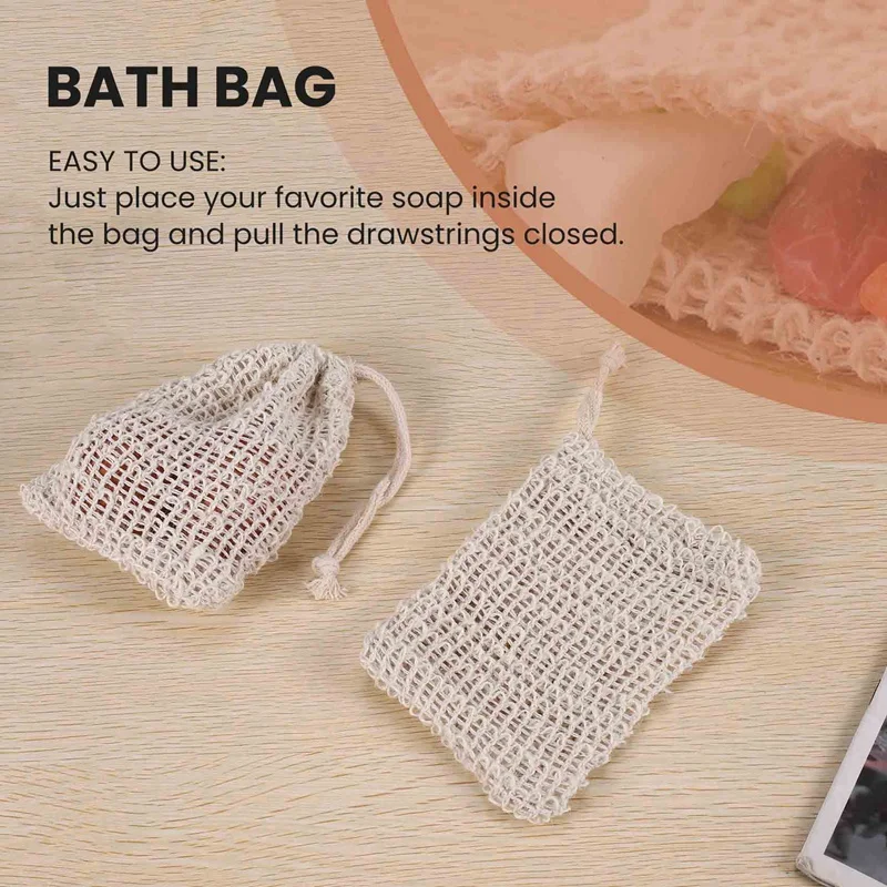 Shower Bath Sisal Soap Bag Natural Sisal Soap Bag Exfoliating Soap Saver Pouch Holder 50Pcs