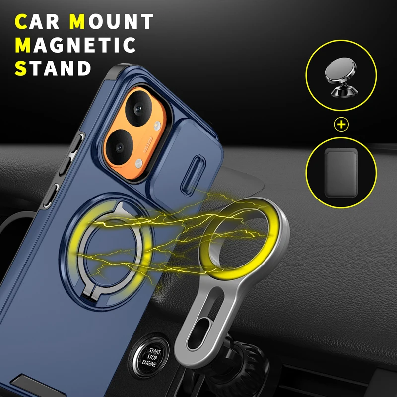 

For Xiaomi Redmi Turbo 5 5 Max Magnetic Case ELVEV Heavy Duty Rugged PC+TPU Mount Stand Slide Camera Cover