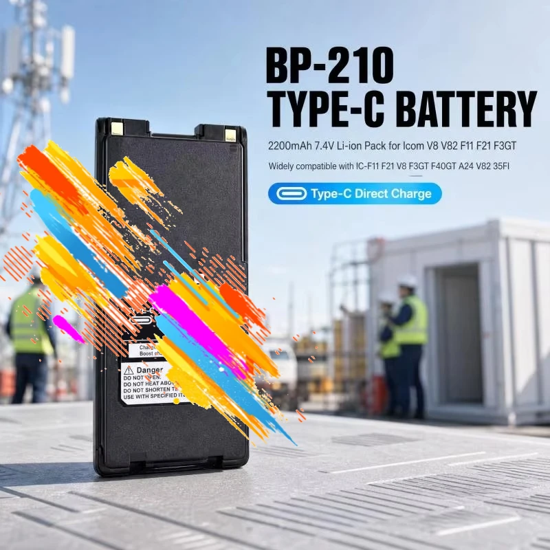 BP-210 2200mAh Li-ion Replacement Two-Way Radio Battery with Type-C for Icom IC-F11 F21 V8 F3GT F40GT A24 V82 35FI Walkie Talkie