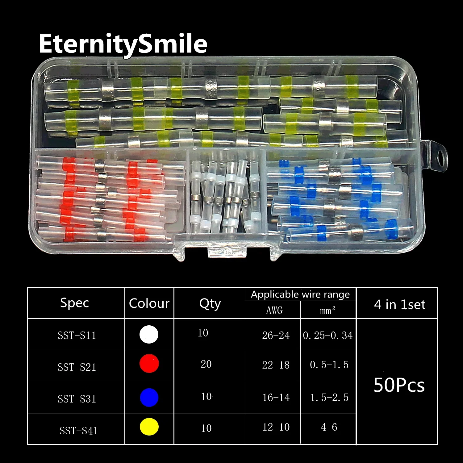 50PCS Waterproof Solder Seal Wire Connectors Heat Shrink Tube Extrusion Terminals Cable Termination Wireway Clamp Sleeve Kit