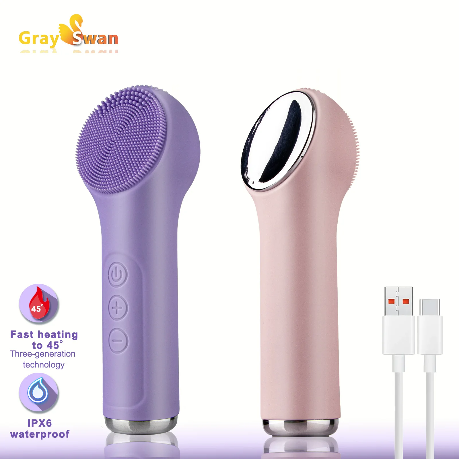 Facial Cleansing Brush for Women Sonic Waterproof Heating Massage Rechargeable Exfoliating Electric Face Scrubber Cleanser Brush